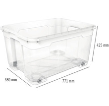 Plastový úložný box s víkem a kolečky, rozměry 771 x 580 x 425 milimetrů