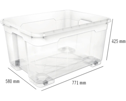 Plastový úložný box s víkem a kolečky, rozměry 771 x 580 x 425 milimetrů