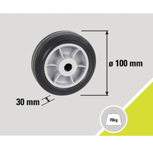 Kolo s rozměry průměru 100 mm a šířky 30 mm, nosnost 70 kg