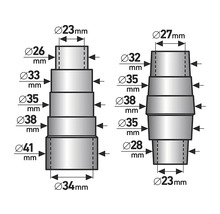 Technický nákres stupňovitého adaptéru s rozměry