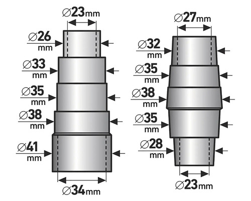 Technický nákres stupňovitého adaptéru s rozměry