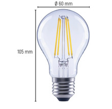 Žárovka o rozměrech 60 mm v průměru a 105 mm na délku