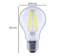 LED žárovka o rozměrech 60 mm v průměru a 105 mm na výšku