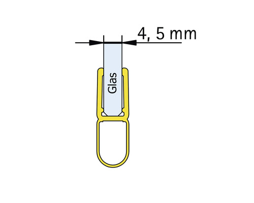 Zobrazení těsnění pro 4,5 milimetrové sklo