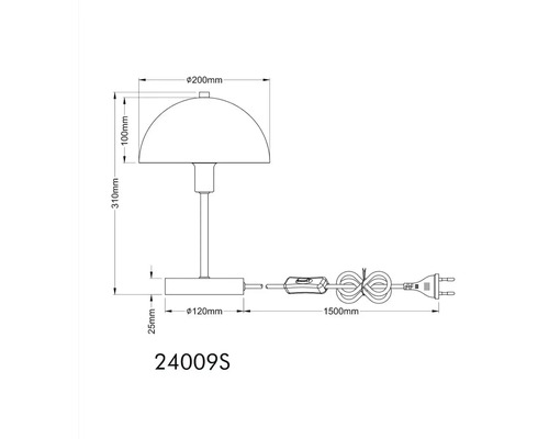 Technický nákres stolní lampy s rozměry