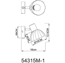 Technický výkres nástěnné lampy s rozměry