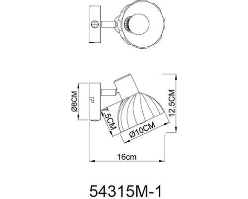 Technický výkres nástěnné lampy s rozměry