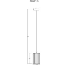 Technický nákres závěsné lampy o rozměrech 120 cm výška, 10 cm průměr nahoře a 13,5 cm průměr dole.