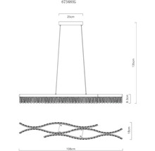 Technický výkres závěsného svítidla o rozměrech 135 cm výška, 25 cm upevnění ke stropu, 9,3 cm výška svítidla a 108 cm délka svítidla.