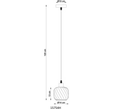 Technický nákres závěsného svítidla o rozměrech 120 centimetrů na výšku a 14 centimetrů v průměru