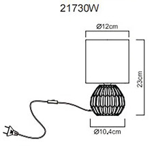 Nákres stolní lampy o rozměrech 23 x 12 x 10,4 centimetrů
