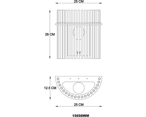Technický výkres nástěnné lampy s rozměry