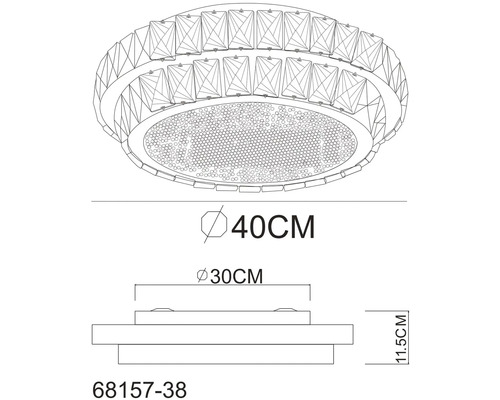 Technický výkres stropního svítidla o rozměrech 40 centimetrů v průměru a 11,5 centimetrů na výšku
