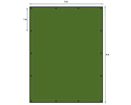 Plachta s oky a rozměry tři krát čtyři metry.