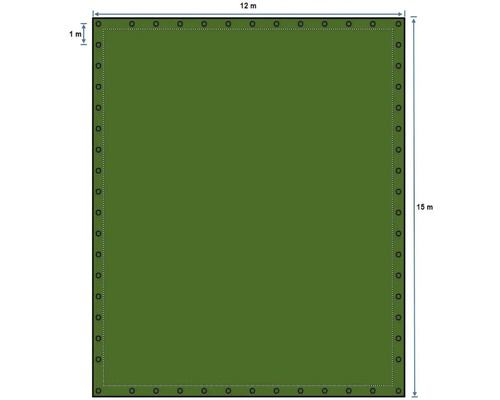 Plachta 12 metrů krát 15 metrů s oky vzdálenými od sebe 1 metr