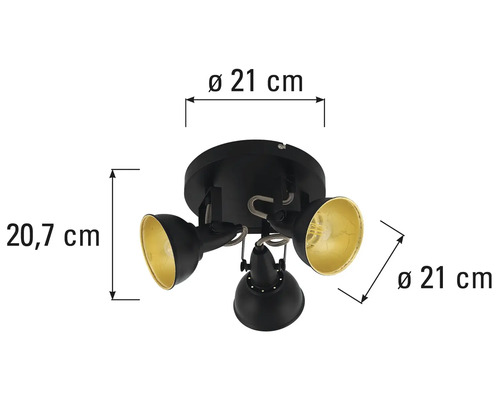 Stropní svítidlo se třemi bodovými světly a rozměry
