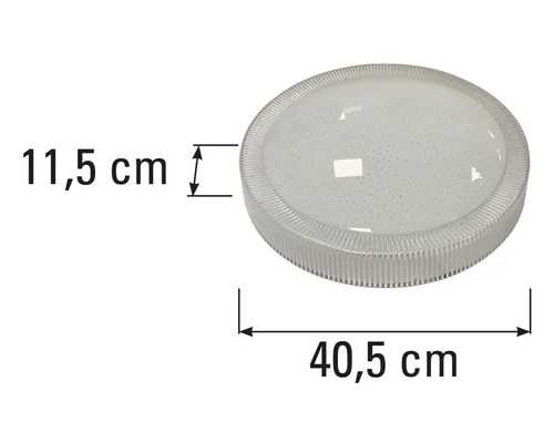 Kulaté stropní svítidlo o rozměrech 40,5 cm krát 11,5 cm.