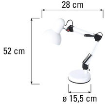 Stolní lampa o rozměrech 28 cm šířka, 52 cm výška a průměr 15,5 cm