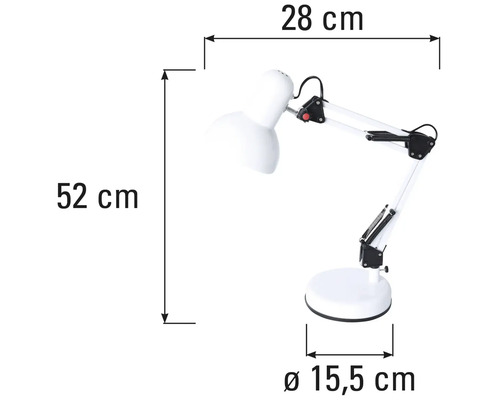 Stolní lampa o rozměrech 28 cm šířka, 52 cm výška a průměr 15,5 cm