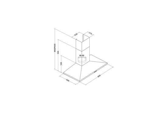 Technický výkres odsavače par s rozměry