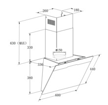 Technický výkres odsavače par s rozměry