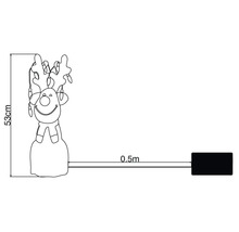 Nákres 53 centimetrů vysoké figurky soba se světelným řetězem a 0,5 metru dlouhým napájecím kabelem
