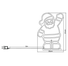 Rozměry světelné postavy Santa Clause: výška 51 cm a šířka 35 cm, délka kabelu 5 metrů