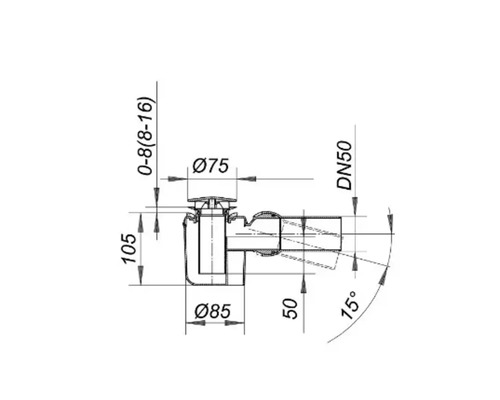 Technický nákres podlahové vpusti s rozměry