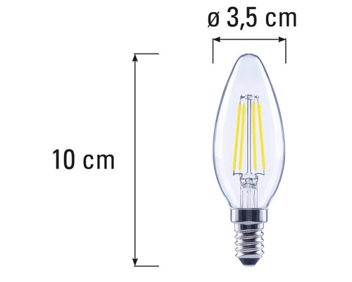 Rozměry LED svítidla ve tvaru svíčky s paticí E14, délka 10 cm a průměr 3,5 cm