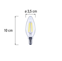 Čirá LED žárovka ve tvaru kapky o rozměrech 10 krát 3,5 centimetru