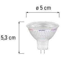 Žárovka MR16 o průměru 5 centimetrů a výšce 5,3 centimetru