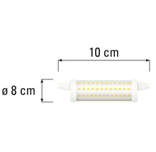 Obrázek LED lampy o délce 10 centimetrů a průměru 8 centimetrů.