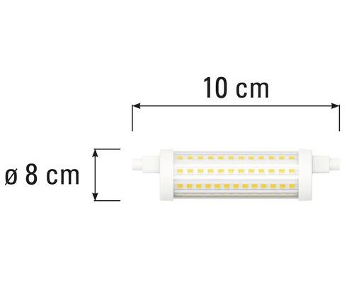 Obrázek LED lampy o délce 10 centimetrů a průměru 8 centimetrů.