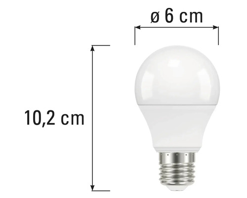 Obrázek žárovky o rozměrech 10,2 centimetrů na výšku a 6 centimetrů v průměru.