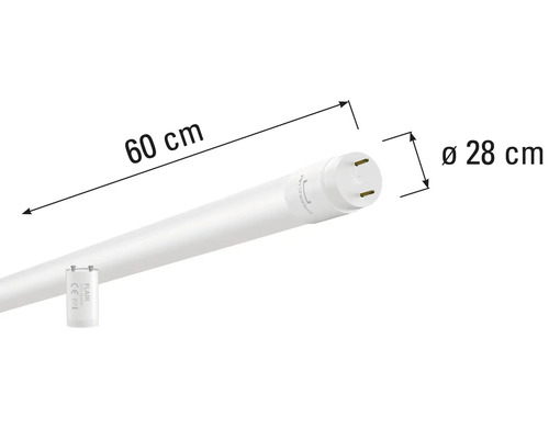 Obrázek zářivky o délce 60 centimetrů a průměru 28 milimetrů