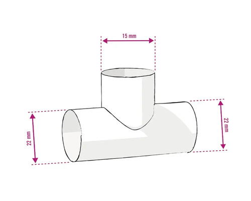 Obrázek T-kusu s rozměry 15 mm a 22 mm