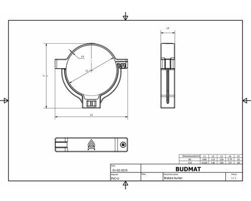 Technický nákres trubkové objímky
