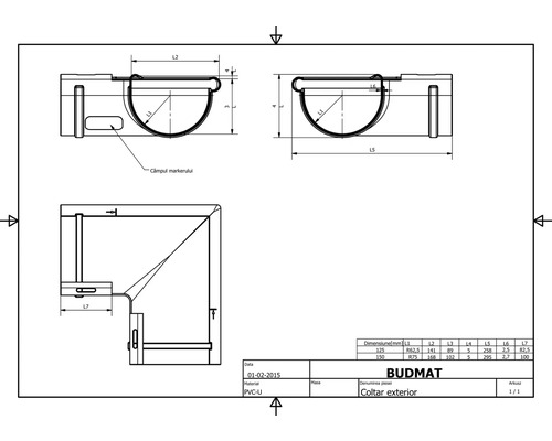 Technický výkres vnějšího rohu s rozměry