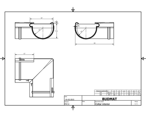 Technický výkres vnitřního rohu Budmat