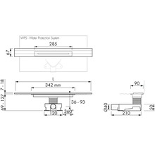 Technický výkres sprchového žlabu s rozměry