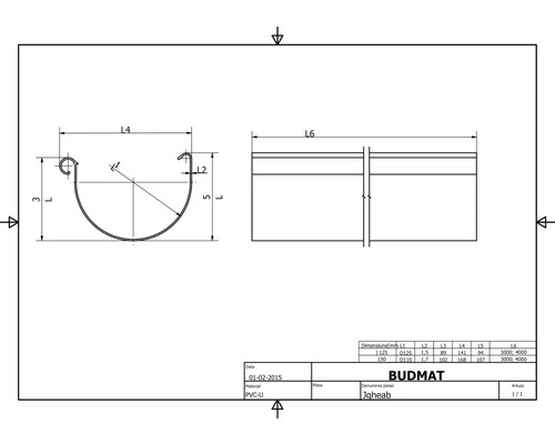 Technický nákres okapu s rozměry
