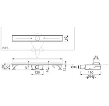 Technický výkres sprchového žlabu s rozměry