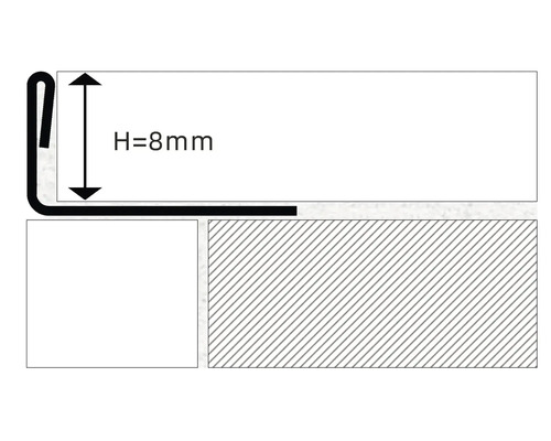 Profilový pohled na zakončovací lištu s výškou 8 mm
