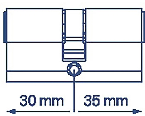 Nákres cylindrického zámku o rozměrech 30 mm a 35 mm