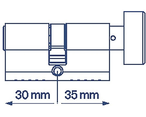 Ilustrace cylindrického zámku s rozměry 30 mm a 35 mm.