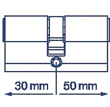 Nákres cylindrického zámku o rozměrech 30 mm a 50 mm.
