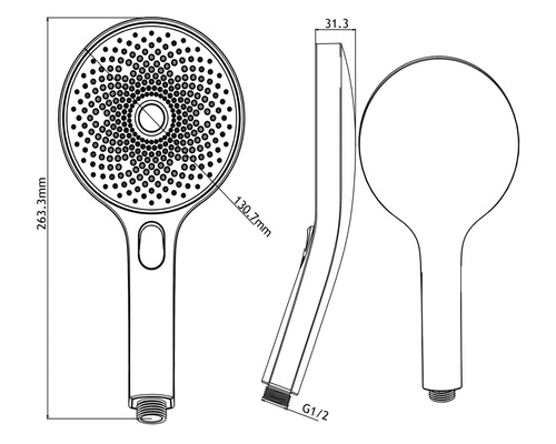 Technický nákres ruční sprchy s rozměry