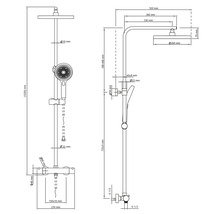 Technický výkres sprchové soupravy s rozměry