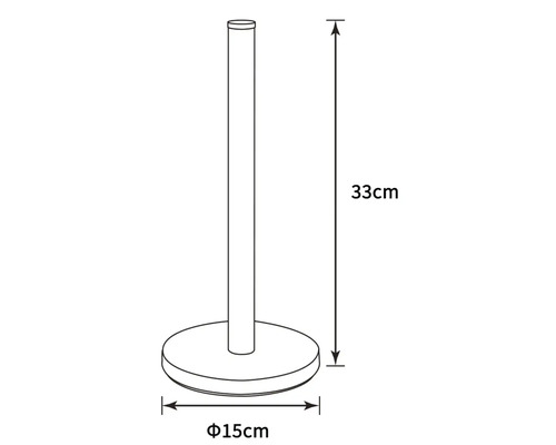 Držák na papírové role s rozměry 33 centimetrů výška a 15 centimetrů průměr