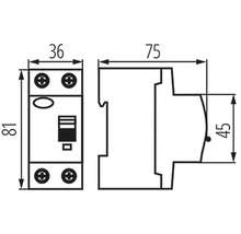 Technický výkres proudového chrániče s rozměry